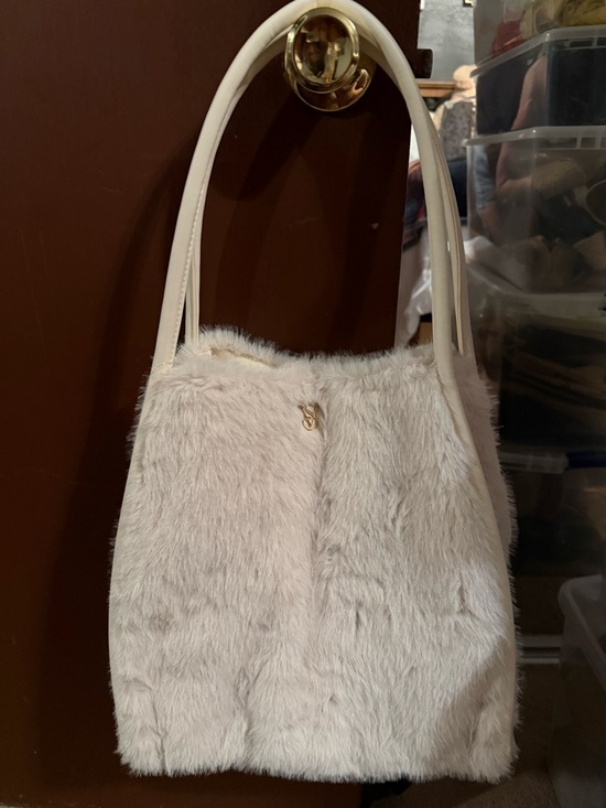 Victoria's Secret Handbags - Victoria Secret White Faux Fur Shoulder Bag with Gold Accent